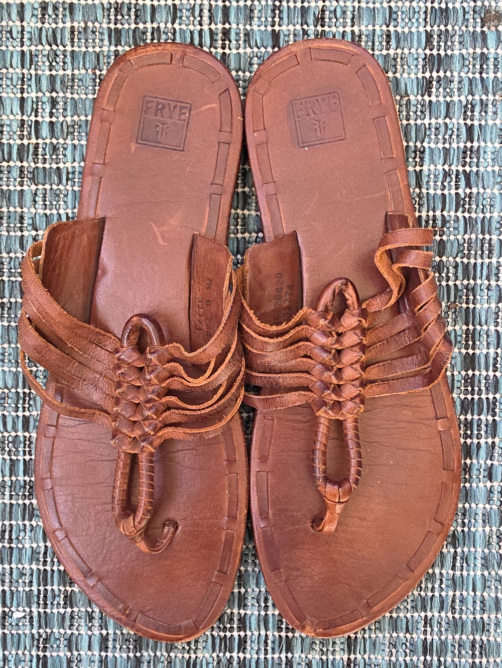 Frye Women's Cognac Braided Leather Slide Sandals